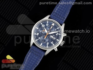 Pilot Chrono SS AZF 1:1 Best Edition Blue Dial Orange Hand on Blue Leather Strap A7750