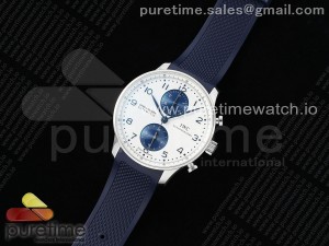 Portuguese Chrono IW3716 Z+F 1:1 Best Edition White/Blue Dial on Blue Rubber Strap A69355