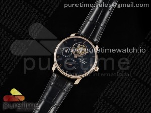 Villeret Tourbillon RG Real PR YSF Best Edition Black Dial on Black Leather Strap