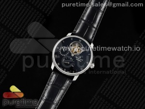 Villeret Tourbillon SS Real PR YSF Best Edition Black Dial on Black Leather Strap