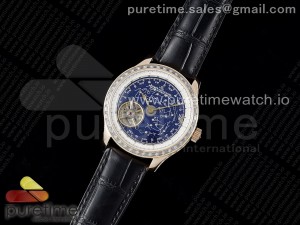 Master Grande Tradition RG Blue Revolves Dial Diamonds Bezel on Black Leather Strap
