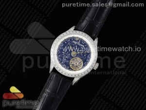 Master Grande Tradition SS Blue Revolves Dial Diamonds Bezel on Black Leather Strap