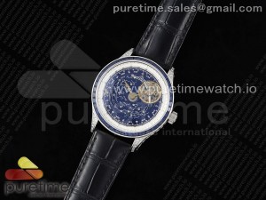 Master Grande Tradition SS Blue Revolves Dial Blue Diamonds Bezel on Black Leather Strap
