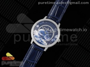 Rendez-Vous Star SS KZF 1:1 Best Edition Blue Star Dial Diamonds Bezel on Blue Leather Strap A734