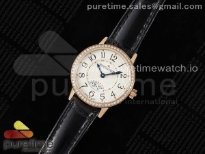 Rendez-Vous Date RG JAF 1:1 Best Edition White Dial Real Diamonds Bezel on Black Leather Strap A688