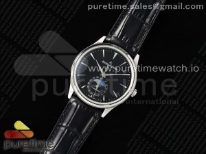 Master Ultra Thin Moon SS APSF 1:1 Best Edition Black Dial on Black Leather Strap SA925 Super Clone