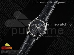 Master Ultra Thin Perpetual Calendar SS JF 1:1 Best Edition Black Dial on Black Leather Strap A868