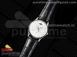 Master Ultra Thin Perpetual Calendar SS JF 1:1 Best Edition Silver Dial on Black Leather Strap A868