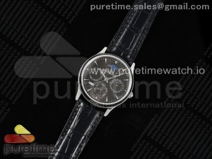 Master Ultra Thin Perpetual Calendar SS JF 1:1 Best Edition Brown Dial on Black Leather Strap A868