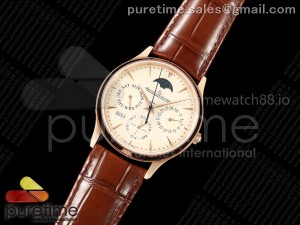 Master Ultra Thin Perpetual Calendar RG VRF 1:1 Best Edition Cream Dial on Brown Leather Strap A868