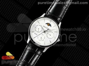 Master Ultra Thin Perpetual Calendar SS VRF 1:1 Best Edition White Dial on Black Leather Strap A868