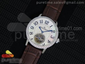 Rendez-Vous Tourbillon SS Diamonds Paved Bezel White MOP Dial on Brown Leather Strap A23J