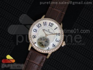 Rendez-Vous Tourbillon RG Diamonds Paved Bezel White MOP Dial on Brown Leather Strap A23J