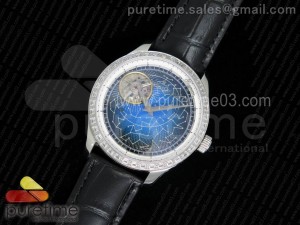 Master Grande Tradition SS Blue Rotating Dial Diamonds Bezel on Black Leather Strap A23J