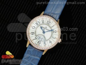 Rendez-Vous Date RG White MOP Dial Diamonds Bezel on Blue Leather Strap A898