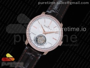 Master Grand Tourbillon RG White Dial Diamonds Bezel on Brown Leather Strap