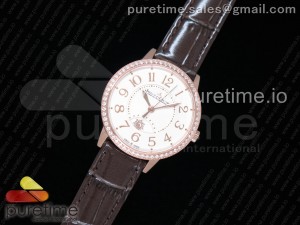 Rendez-Vous Night & Day RG ZF 1:1 Best Edition White Textured Dial Diamonds Bezel on Brown Leather Strap A898