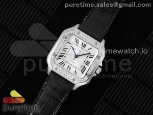 Santos de Cartier 35mm 3KF 1:1 Best Edition White Dial Diamonds Bezel on Black Leather Strap MIYOTA 9015