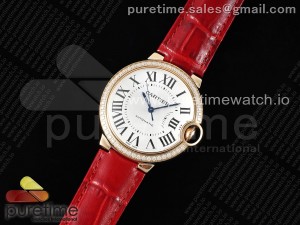 Ballon Bleu 36mm RG 3KF 1:1 Best Edition White Dial Diamonds Bezel on Red Leather Strap A076