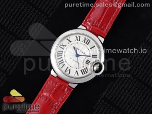 Ballon Bleu 33mm SS 3KF 1:1 Best Edition White Dial on Red Leather Strap A076