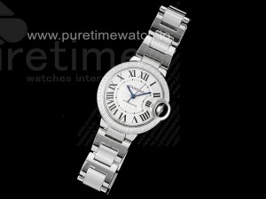 Ballon Bleu 33mm SS 3KF 1:1 Best Edition White Dial Diamonds Bezel on SS Bracelet A076