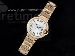 Ballon Bleu 33mm RG 3KF 1:1 Best Edition White Dial 1 Line Diamonds Bezel on RG Bracelet A076