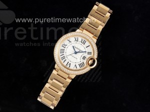 Ballon Bleu 33mm RG 3KF 1:1 Best Edition White Dial 2 Lines Diamonds Bezel on RG Bracelet A076