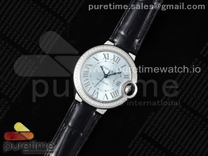 Ballon Bleu 33mm SS 3KF 1:1 Best Edition Ice Blue Dial Diamonds Bezel on Black Leather Strap A076