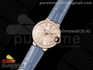 Ballon Bleu 33mm RG AF 1:1 Best Edition RG Dial Diamonds Bezel on Blue Leather Strap SEIKO NH05A