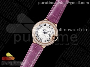 Ballon Bleu 33mm RG AF 1:1 Best Edition Silver Dial Diamonds Bezel on Purple Leather Strap SEIKO NH05A