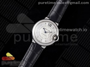 Ballon Bleu 33mm SS AF 1:1 Best Edition Silver Diamonds Dial on Black Leather Strap SEIKO NH05A