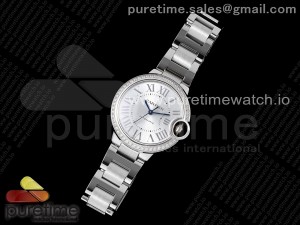 Ballon Bleu 33mm SS AF 1:1 Best Edition Silver Dial Diamonds Bezel on SS Bracelet SEIKO NH05A (Quick Release)