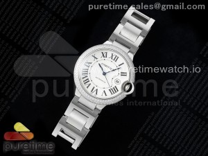 Ballon Bleu 42mm SS AF 1:1 Best Edition White Texture Dial Diamonds Bezel on SS Bracelet A2824 V5