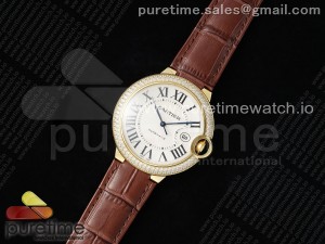 Ballon Bleu 42mm YG AF 1:1 Best Edition White Texture Dial Diamonds Bezel on Brown Leather Strap A2824 V5