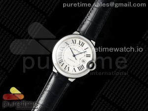 Ballon Bleu 42mm SS AF 1:1 Best Edition White Texture Dial on Black Leather Strap A2824 V5