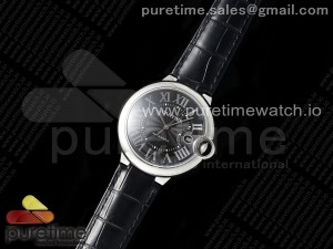 Ballon Bleu 42mm SS AF 1:1 Best Edition Black Texture Dial on Black Leather Strap A2824 V5