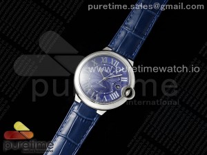 Ballon Bleu 42mm SS AF 1:1 Best Edition Blue Texture Dial on Blue Leather Strap A2824 V5