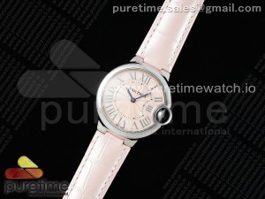 Ballon Bleu 33mm SS AF 1:1 Best Edition Pink Textured Dial on Pink Leather Strap Ronda Quartz