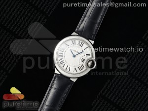 Ballon Bleu 33mm SS AF 1:1 Best Edition White Textured Dial on Black Leather Strap Ronda Quartz