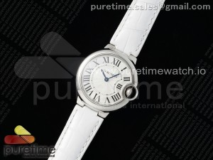 Ballon Bleu 33mm SS AF 1:1 Best Edition White Textured Dial on White Leather Strap Ronda Quartz