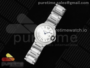 Ballon Bleu Ladies 28mm SS AF 1:1 Best Edition White Dial Diamonds Bezel on SS Bracelet Ronda Quartz