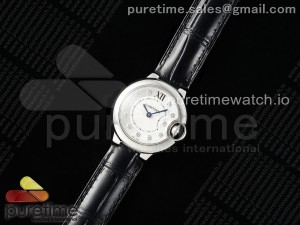 Ballon Bleu Ladies 28mm SS AF 1:1 Best Edition White Diamonds Dial on Black Leather Strap Ronda Quartz