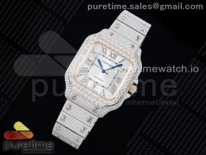 Santos 40mm Full Diamonds SS/RG TWF Best Edition Silver Roman Dial on Bracelet MIYOTA 9015