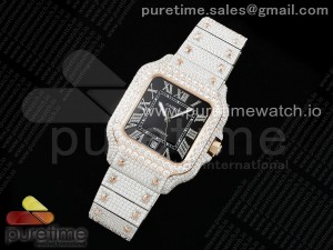 Santos 40mm Full Diamonds SS/RG TWF Best Edition Black Roman Dial on Bracelet MIYOTA 9015