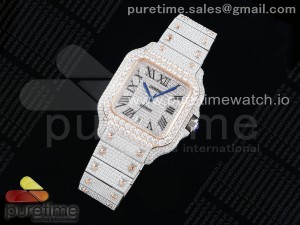 Santos 40mm Full Diamonds SS/RG TWF Best Edition SS Diamonds Roman Dial on Bracelet MIYOTA 9015