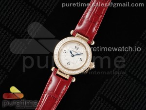 Pasha 30mm RG AF 1:1 Best Edition White Textured Dial Diamonds Bezel on Red Leather Strap Jaq Quartz