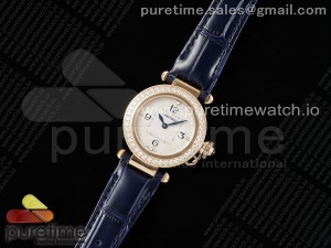 Pasha 30mm RG AF 1:1 Best Edition White Textured Dial Diamonds Bezel on Deep Blue Leather Strap Jaq Quartz