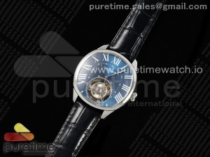 Drive De Cartier Flying Tourbillon SS RMS Best Edition Blue Dial on Black Leather Strap