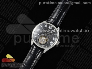 Drive De Cartier Flying Tourbillon SS RMS Best Edition Black Dial on Black Leather Strap