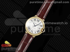 Ballon Bleu 42mm YG AF 1:1 Best Edition White Texture Dial on Brown Leather Strap A2824 V5